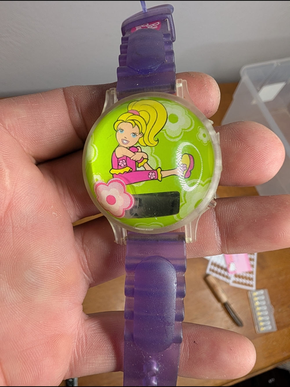 Kids Purple Strap Digital Watch with Bright Green Cartoon Face